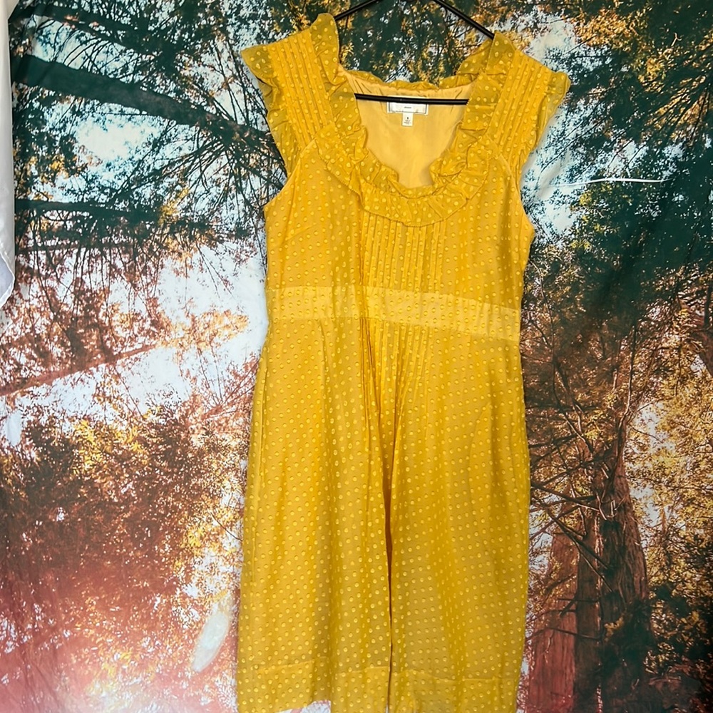 Moulinette Soeurs for Anthro Behind The Clouds Yellow Ruffle/Swiss Dot Dress 8